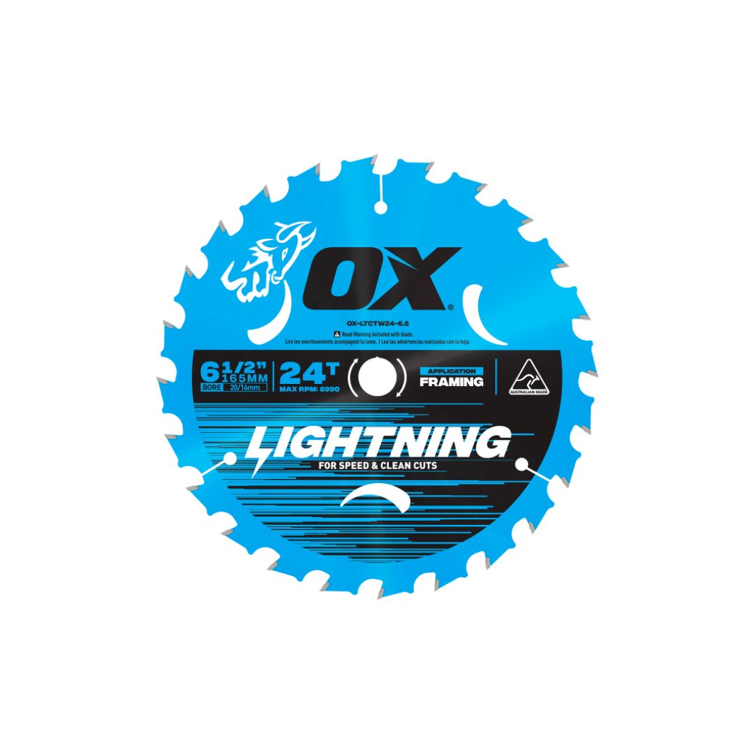 OX-LTCTW24-6.5 OX Pro. Lightning Saw Blade 165mm x 20 x 24T - Image 1